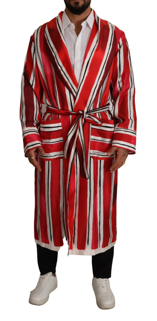 Dolce &amp; Gabbana Chic Striped Silk Sleepwear Dress