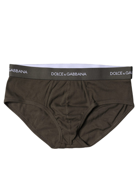 Dolce &amp; Gabbana Gray Cotton Men Mid Slip Brief Underwear