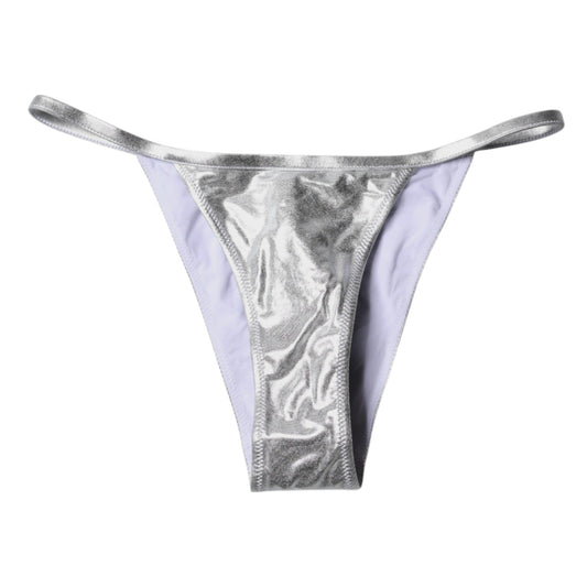 Dolce &amp; Gabbana Silver Polyester Beachwear Bikini Bottom Swimwear