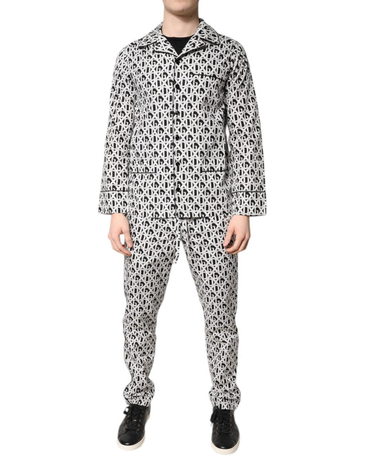 Dolce &amp; Gabbana Black White DG Print Cotton Pajama Set Sleepwear