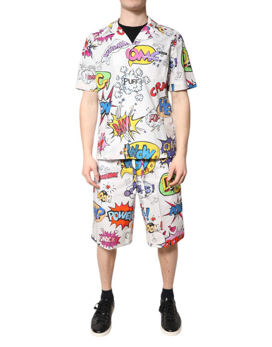Dolce &amp; Gabbana White Cartoon Print Cotton Men Pajama Set Sleepwear