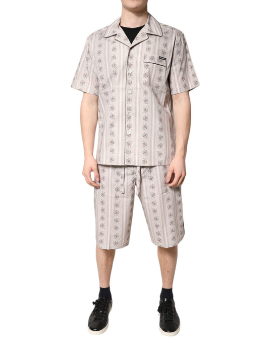Dolce &amp; Gabbana Beige Floral Print Cotton Men Pajama Set Sleepwear