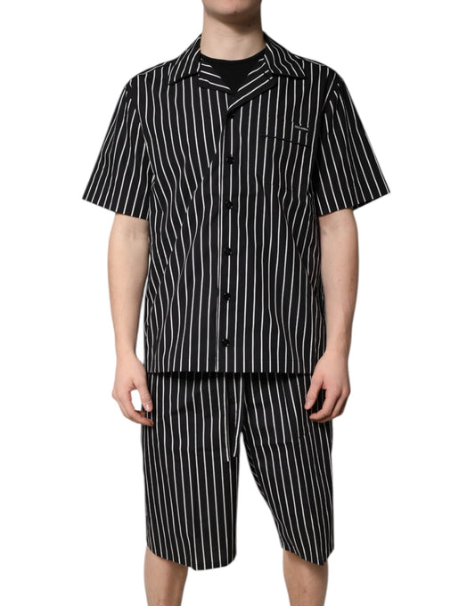 Dolce &amp; Gabbana Black White Stripes Cotton Men Pajama Set Sleepwear