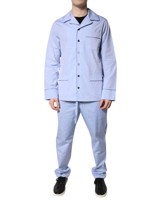 Dolce &amp; Gabbana Light Blue DG Logo Cotton Men Pajama Set Sleepwear