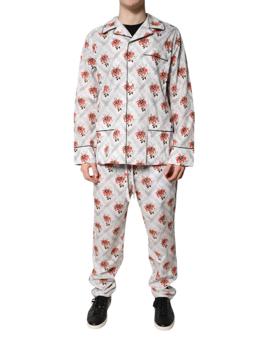 Dolce &amp; Gabbana Multicolor Floral Print Cotton Pajama Set Sleepwear