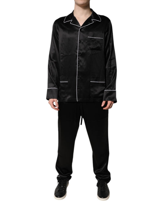 Dolce &amp; Gabbana Black Silk Shirt Pants Pajama Set Sleepwear