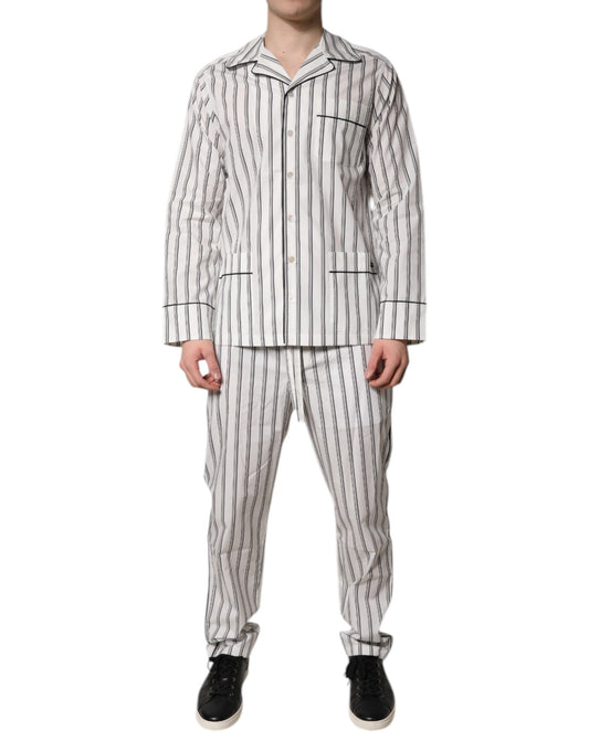 Dolce &amp; Gabbana White Black Stripes Cotton Men Pajama Set Sleepwear