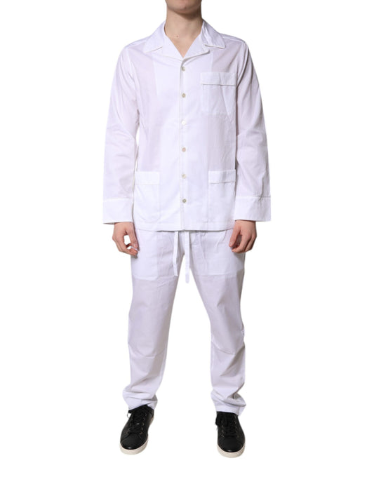 Dolce &amp; Gabbana White Cotton Shirt Pants Pajama Set Sleepwear
