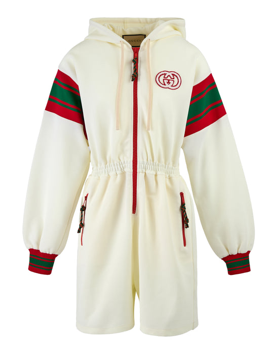 Gucci Cream Polyester Hooded Logo Sweatshirt