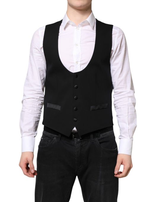 Dolce &amp; Gabbana Black Wool Waistcoat Dress Formal Vest