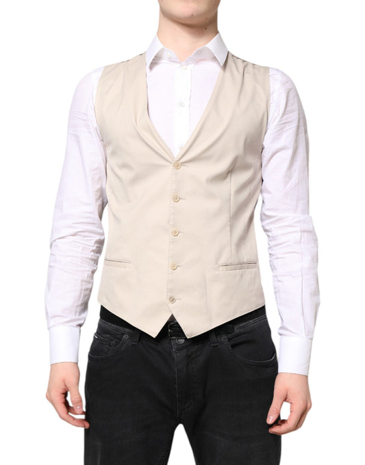 Dolce &amp; Gabbana Beige Gray Dress Men Formal Waistcoat Vest
