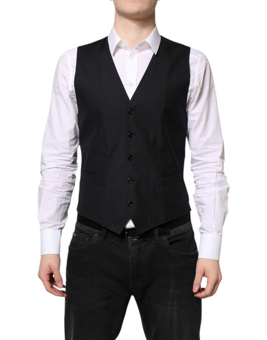 Dolce &amp; Gabbana Black Wool Waistcoat Dress Formal Vest