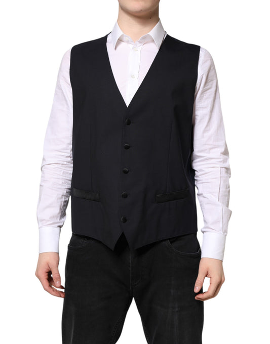 Dolce &amp; Gabbana Black Wool Waistcoat Dress Formal Vest