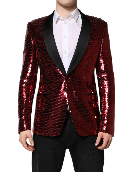 Dolce &amp; Gabbana Red SICILIA Sequin Embellish Blazer Jacket