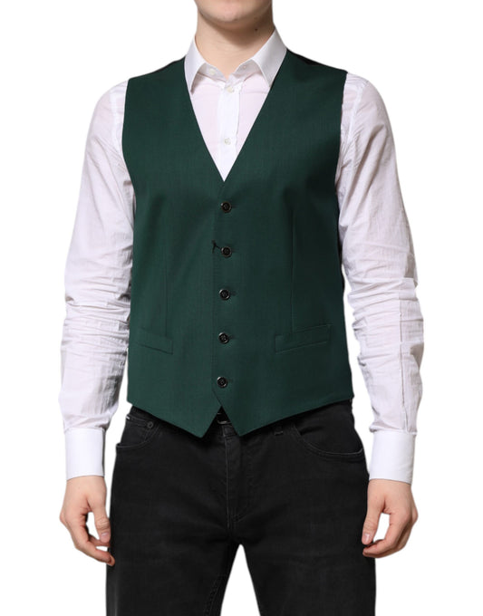 Dolce &amp; Gabbana Green Wool Dress Formal Men Waistcoat Vest