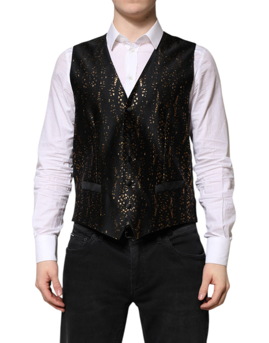 Dolce &amp; Gabbana Black Lurex Dress Formal Men Waistcoat Vest