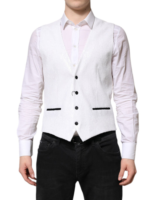 Dolce &amp; Gabbana White Sequined Dress Formal Waistcoat Vest