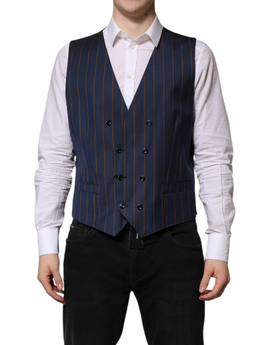 Dolce &amp; Gabbana Blue Stripes Wool Formal Men Waistcoat Vest