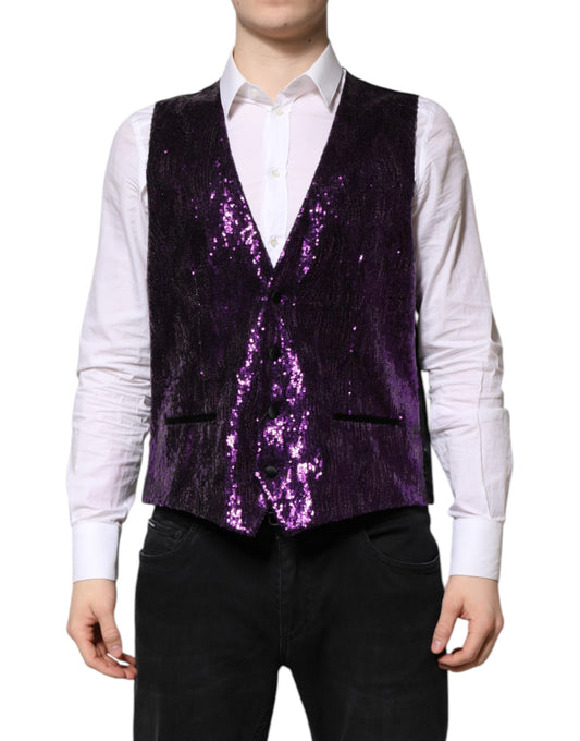 Dolce &amp; Gabbana Purple Sequined Dress Formal Waistcoat Vest