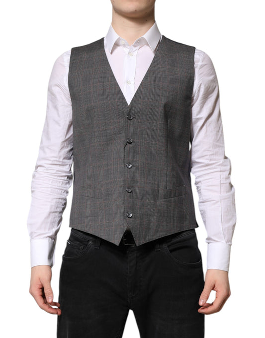 Dolce &amp; Gabbana Gray Plaid Wool Formal Dress Waistcoat Vest