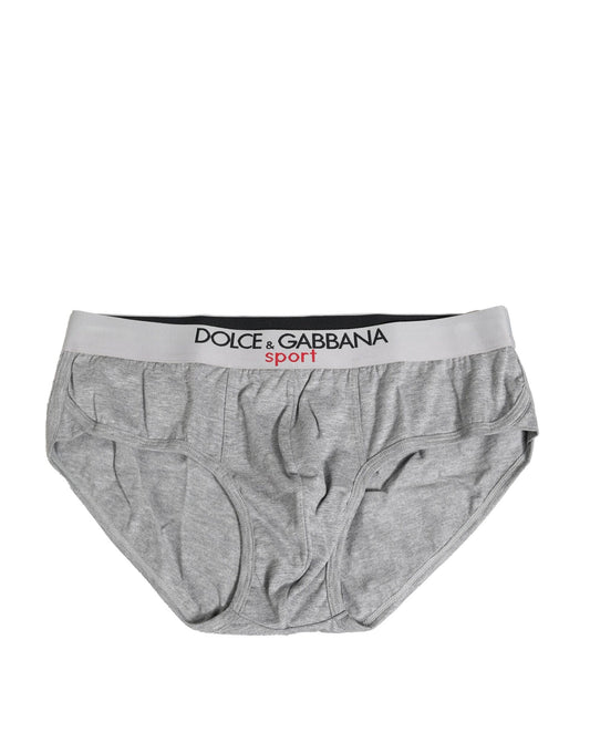Dolce &amp; Gabbana Gray Cotton Stretch Regular Men Brief Underwear