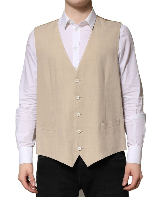 Dolce &amp; Gabbana Beige Linen Dress Formal Men Waistcoat Vest