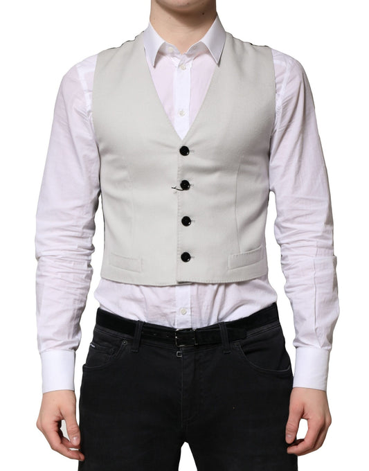 Dolce &amp; Gabbana Gray Wool Dress Formal Men Waistcoat Vest
